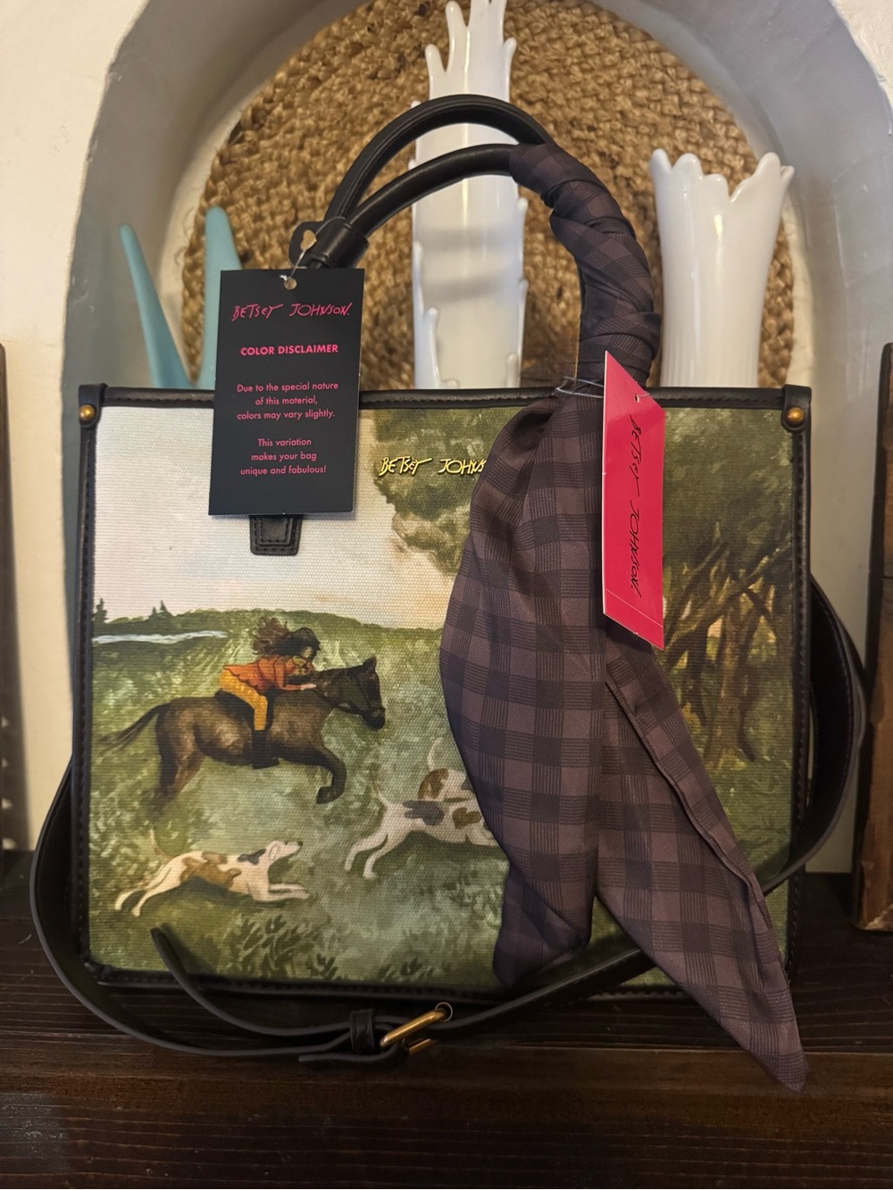 Betsey Johnson Equestrian Scene
Tote Black & Green nwt